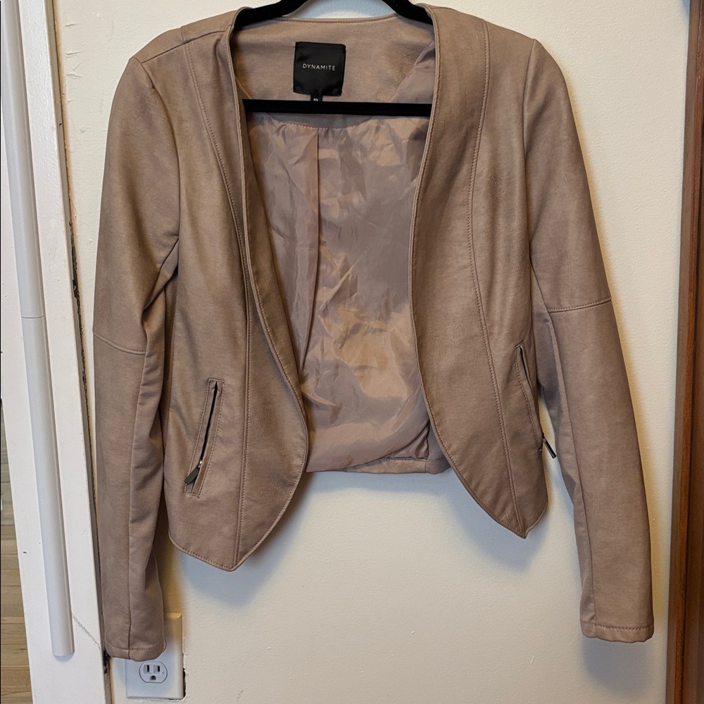 Dynamite Beige Faux Leather Blazer